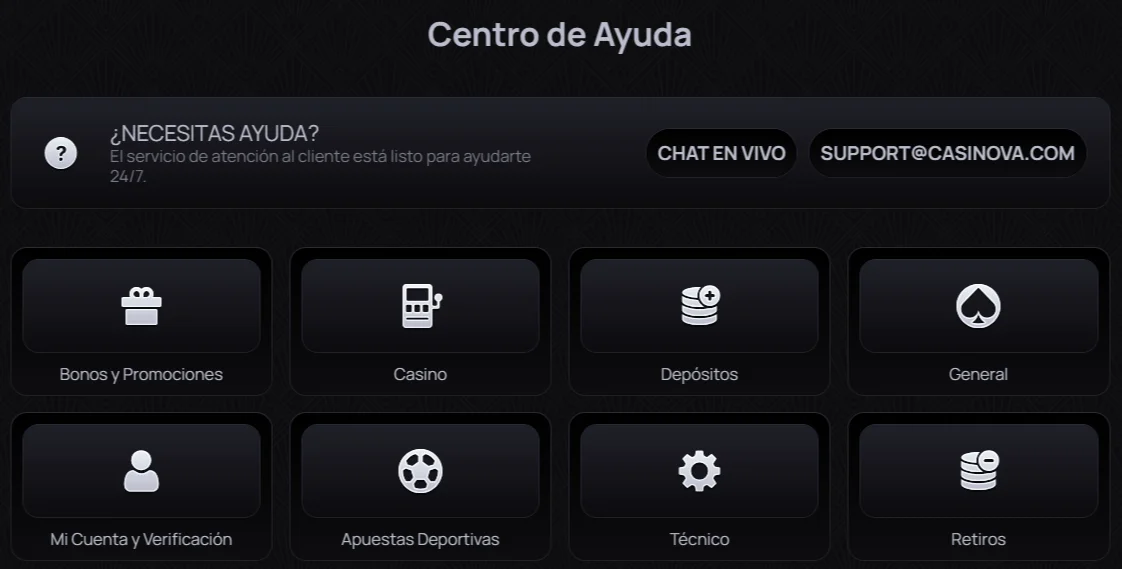 Atención al cliente de Casinova Atención al cliente de Casinova